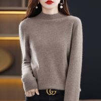 100% Merino Wool Sweater Womens Half-Neck Pullover Loose Knit Bottoming Shirt Autumn Winter Long Sleeves Threaded Cashmere Tops