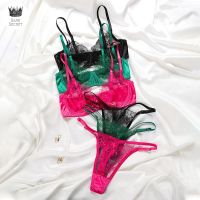 【LZ】♈▲  Conjunto de sutiã transparente Sexy Lingerie Lace Bra Set Push Up Bra Briefs Panty Set Ver Através Bra Underwear Mulheres Set Bralette Thongs