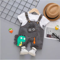 Summer baby clothing Set Cartoon infant suit for Boys Girls cotton T-shirts+ Denim overalls shorts 2Pcs kids bebes tracksuits