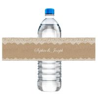 Personalized Burlap and Fancy White Lace Frame Wedding Water Bottle Labels Engagement Bridal Shower Wedding Party Custom Bar Wine Tools