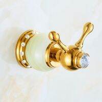 ❇ 1PC European Style Brass Natural Jade Golden Marble With Drill Bathroom Coat Hook Hardware Pendant Bathroom Double Hook