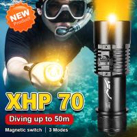 Strong Powerful Diving LED Flashlight 50M Waterproof IPX8 Super Bright Professional Underwater Rescue Explore Video Camera Lamp Rechargeable  Flashlig