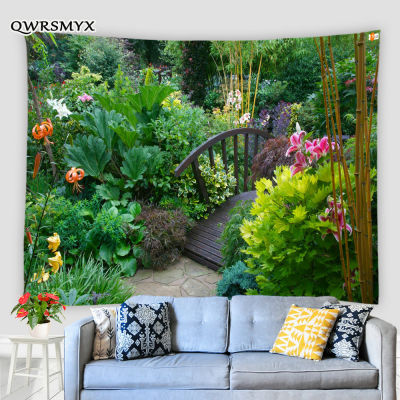 Garden Flowers And Green Plant Scenery Tapestry Aesthetic Landscape Wall Hanging Living Room Bedroom Dorm Decor Wall Tapestries