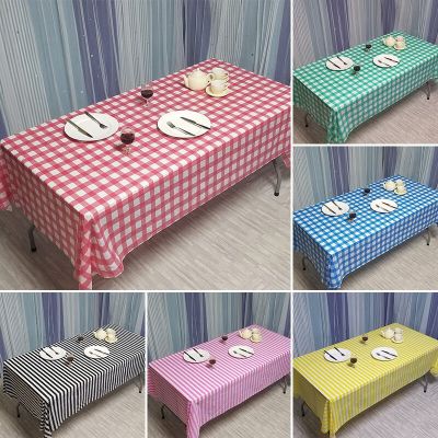 Disposable Tablecloth 137X274Cm Plaid Stripe Wave Pattern Plastic Waterproof Oil-Proof Table Cloth Party Outdoor BBQ Picnic Mats