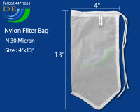 ถุงกรองผ้าไนล่อน 30 ไมครอน ขนาด4 x13  แบบปากเชือก Filter bag ถุงกรองชา น้ำผลไม้ กาแฟ กรองน้ำเต้าหู้