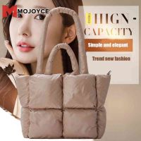 top●MOJOYCE Check Ladies Handbags Simple Winter Underarm Bag Solid Color Soft Nylon Casual Fashion Warm Elegant Portable for Girls Shopping