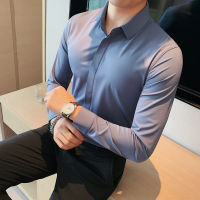 2023ความยืดหยุ่นสูงผ้าม่านเสื้อผู้ชายเสื้อผ้าคุณภาพสูง SLIM FIT Casual Luxury camisas de hombre ธุรกิจอย่างเป็นทางการขนาด S.-4XL