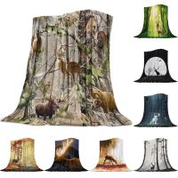 Forest deer and bear bird bed sheet Flannel wool rolled on the fresh-keeping film, wrinkle resistant, skin friendly Light Queen