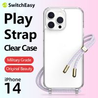 SwitchEasy Play Lanyard เคสใสกันกระแทกสำหรับ iPhone 14 14 Plus 14 Pro 14 Pro Max [ไม่เหลือง] [เกรดทหารตก] สายรัดปรับระดับได้เคส iPhone ฝาครอบหน้าจอและกล้อง