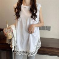 COD DSFDGDFFGHH Large size womens clothing 150kg fat girls vest inner base hem lace stitching summer wear midi loose sleeveless T-shirt PLZP