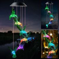 【LZ】hechishiwangpengzhuangshiyouxianzerengongsi Colorful LED Solar Power Wind Chime Crystal Hummingbird Butterfly Waterproof Outdoor Windchime Solar Light for Garden Outdoor