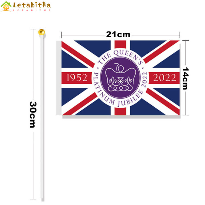 letabitha-พระราชินีอลิซาเบธที่สองธงยูบิลลี่-10ชิ้นยูเนี่ยนแจ็คธงมือถือขนาด14x21ซม