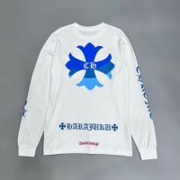 Chrome Heart High Quality 2023 letter printing white and blue flower pure cotton mens and womens round neck loose long-sleeved T-shirt