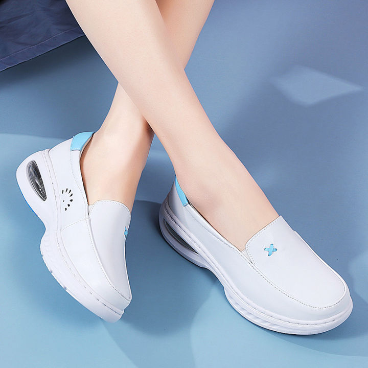 wcan-รองเท้าผ้าใบรองเท้าส้นเตี้ยผู้หญิงรองเท้านวดรองเท้าสีขาว-รองเท้าดูแลพื้นรองเท้ารองรับการกระแทกรองเท้าพยาบาล