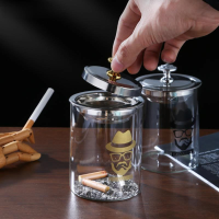 Innovative stainless steel glass ashtray with anti fly ash cover standing ashtray