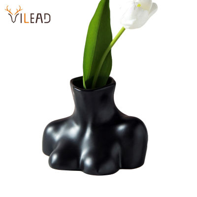 VILEAD Ceramic Vase Art Woman Breast Shape Flower Arrangement Home Decor Nordic Female Plant Pot Statue Desktop Decoration
