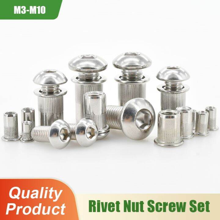 304-stainless-steel-rivet-nut-flat-head-thread-insert-nuts-rivets-hex-allen-screw-set-hexagonal-bolt-rivnut-m3-m4-m5-m6-m8-m10