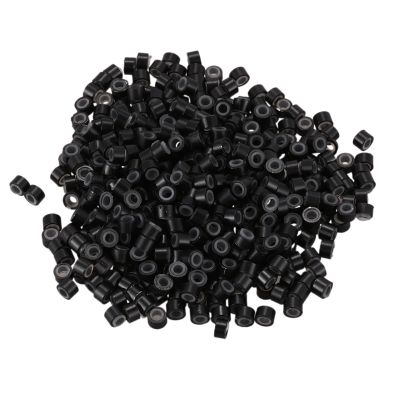 500 Pcs Black 5mm Silicone Lined -ring Links Beads for I Stick Hair Extension Installation and Feathers