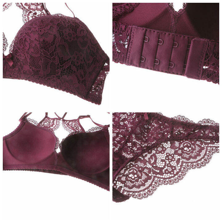 lace-deep-plunge-double-straps-backless-bra-seamless-wireless-bra-and-panty-set-women-underwear-without-stones-push-up-lingerie