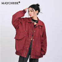 MAYCHEER แจ็กเก็ตคู่ลำลองติดกระดุมปก,เสื้อแจ็คเก็ตบอมเบอร์ฤดูใบไม้ผลิและฤดูใบไม้ร่วง