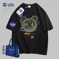 Nasa แบรนด์ร่วม2023ใหม่พิมพ์ลายคอกลมแขนสั้นแมทช์ลุคง่ายเสื้อยืดชายหญิงรุ่นเดียวกัน