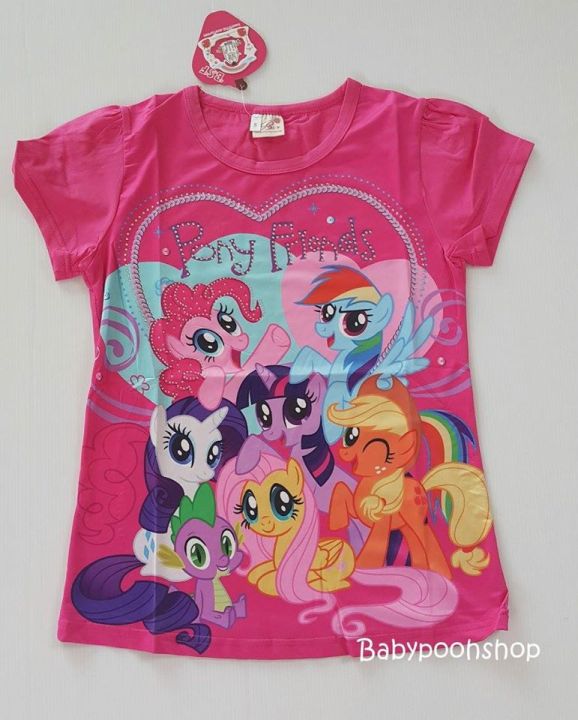 เสื้อยืดพิมพ์ลาย Pony Friends สีชมพูเข้ม สีชมพูอ่อน เนื้อผ้ายืด spandex size : 10-14y
