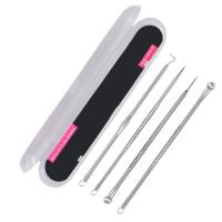 【cw】 4pcs steel acne needles face blackhead extractor pimple remover black dot pore set clean tools