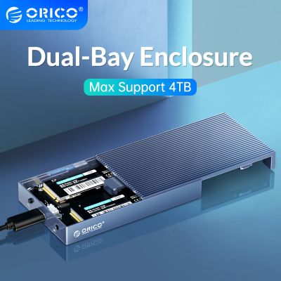 ช่องคู่ ORICO M.2 SSD NVME Enclosure อะลูมิเนียม USB C 3.1 Gen2 10Gbps สำหรับ M Key B &amp; M Key SSD เอสเอสดีของเครื่องพีซี NVME พร้อมอะแดปเตอร์5V4A
