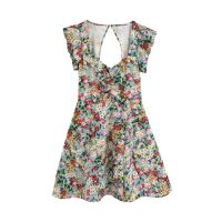 ZZOOI KPYTOMOA Women 2020 Chic Fashion Floral Print Ruffled Mini Dress Gathered V Neck Back Elastic Female Dresses Vestidos Mujer