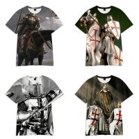 ใหม่ผู้ชายสบายๆอัศวิน Templar 3D พิมพ์ผู้ชายคอกลมแขนสั้นเสื้อยืด