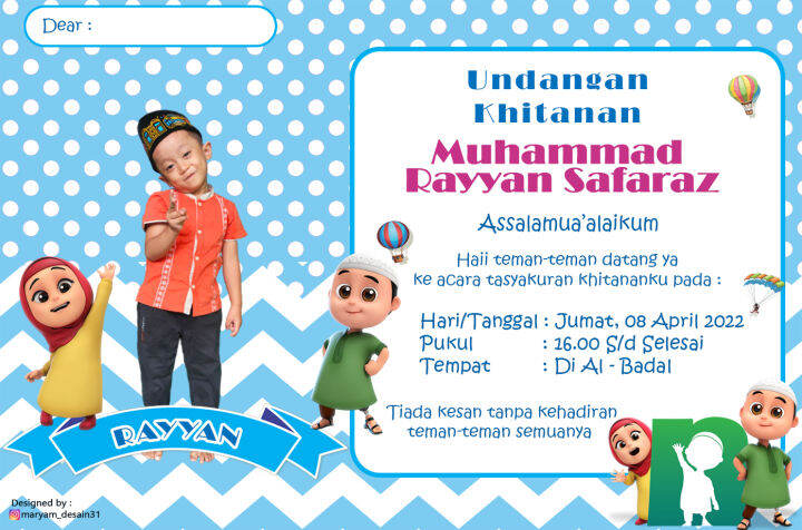 undangan khitanan anak / undangan khitan karakter/ undangan custome