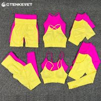 【CW】 2 Piece Shorts Workout Crop Top Tracksuit Set Waist Leggings Gym Sets