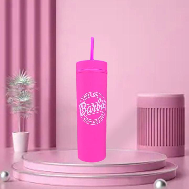 double-layer-plastic-straight-cup-barbie-pink-studded-tumbler-straw-cup-b0n5