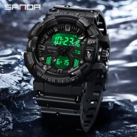 SANDA แบรนด์ชั้นนำหรูหราผู้ชายแฟชั่นนาฬิกาสปอร์ตกันน้ำ Chronograph จอแสดงผล LED ผู้ชายนาฬิกาดิจิตอล