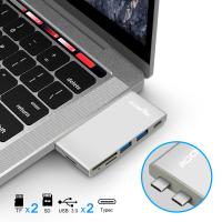 Adaptor Port Hub USB 3.0 Multi Tipe C Pemisah Antarmuka Daya Pembaca Kartu SD/TF untuk MacBook Pro Aksesori Laptop Pc