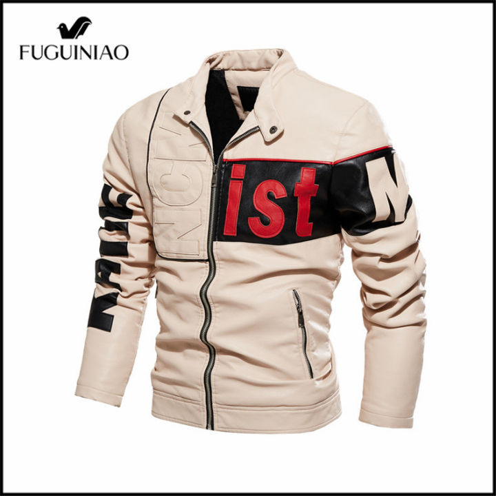 fuguiniao-ฤดูใบไม้ร่วงแฟชั่นเสื้อแจ็คเก็ตหนังรถจักรยานยนต์-pu-เกาหลีแจ็คเก็ตแบบสบายๆเสื้ออบอุ่นของผู้ชาย