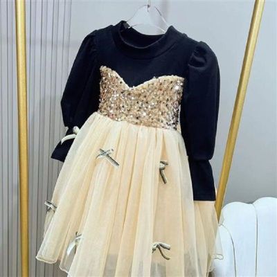 Girls dress in the autumn of 2022 new childrens western style color matching long sleeve winter sequins bitter fleabane gauze princess