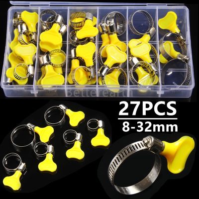 27PCS 6 Sizes Stainless Steel Pipe Hose Clips Spring Clamps Fastener Fuel Line Hose Water Pipe Air Tube Set