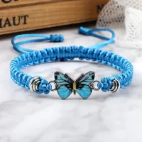 Handmade Braided String Bracelet For Women Blue Butterfly Pendant Adjustable Charm Bracelets&amp;Bangles Fashion Girl Jewelry Gifts