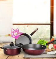 ชุดหม้อ​ Non-stick 3 ใบ พร้อมฝาแก้ว หม้อนอนสติก ขนาด 24ซม.2ใบ 30ซม.1ใบ พร้อมส่ง