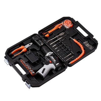 NANWEI Complete Tool Kit Multiple Electric Tool Box Household Hand Tool Hardware Kit 16.8V 2-Speed Lithium Electric Drill &amp; Steel Tape &amp; Masonry/Tile/Flat Drills for Electricians Carpentry Soft Grips Work Woodworking Repairing Tools with Plastic Toolbox