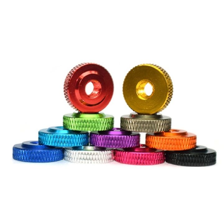 2-5-10pcs-m3-m4-m5-m6-m8-knurled-aluminum-thin-thumb-nut-colourful-anodized-aluminum-tighten-hand-nut-step-nuts-for-adjust-rc