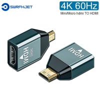 ตัวแปลงสัญญาณวิดีโอ SWRFH การส่งสัญญาณ HD Mini Micro Hdmi เป็นโปรเจ็กเตอร์ Hdmi ตัวผู้เป็นเพศหญิงอะแดปเตอร์ส่วนขยาย HDMI 4K 60HZ HD อะแดปเตอร์ HDMI ToHDMI อะแดปเตอร์ที่เข้ากันได้กับ HDMI