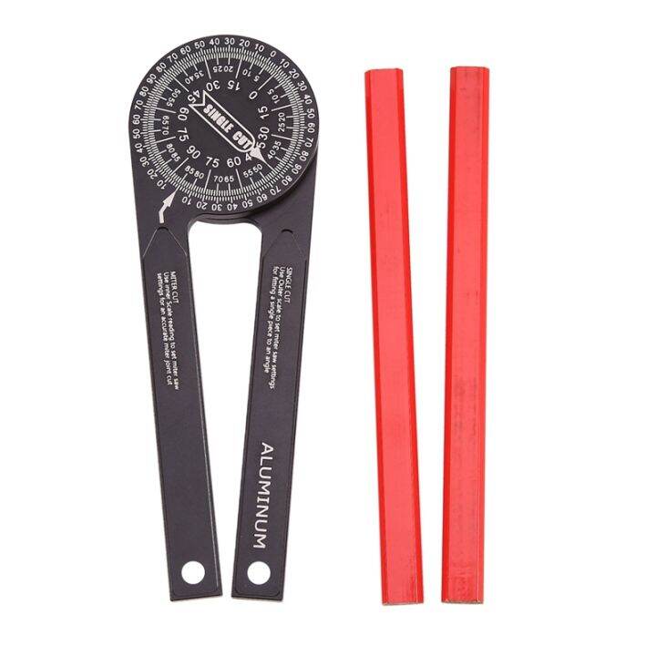 Aluminum Angle Finder, Miter Saw Protractor with 2 Pencils, Engraved
