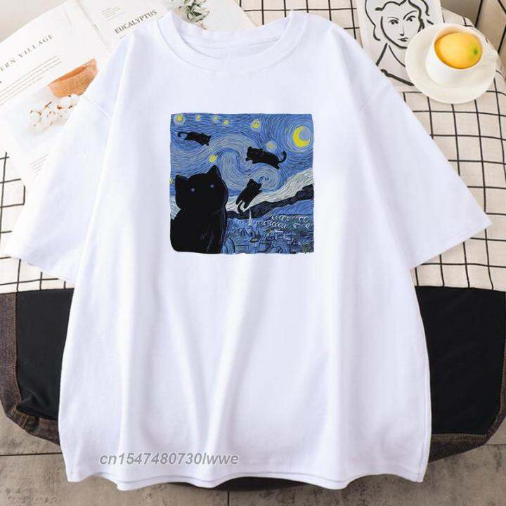 van-gogh-starry-night-cat-in-the-painting-female-male-t-shirt-plus-size-tops-style-tee-shirts-round-neck-men-women-t-shirts