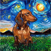 【hot】☑▤  Dachshund Dog 5D Painting Pattern Embroidery Wall Van Gogh Night