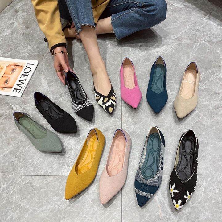 ≮Cheap shoe store≯ Knitted Upper Flat Women Shoes Vivaia Knit Square