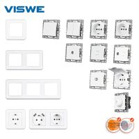 VISWE DIY Combination for F1 seriesEU french wall socket TV RJ45 RJ11 speed dimmer light switch Modules and white PC panels