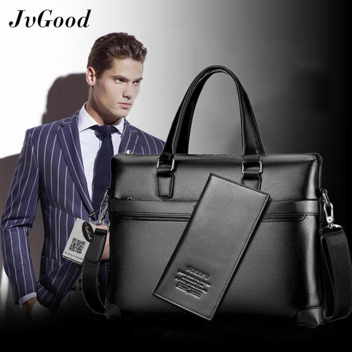jvgood-กระเป๋าเอกสารหนังของผู้ชายกระเป๋าถือแล็ปท็อปกระเป๋าสตางค์-messenger-กับกระเป๋าสตางค์หนัง