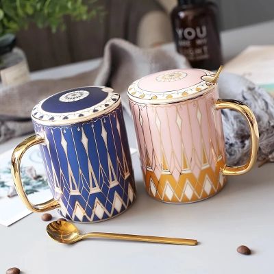 Creative personality cup ceramic mug with lid spoon trend couple drinking cup mens and womens household